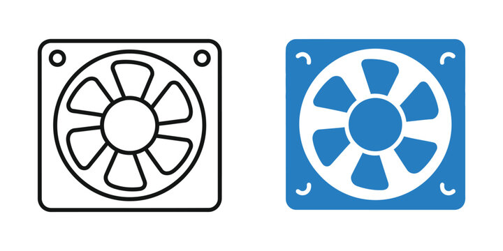 Computer case cooling fan set in outline and solid blue style for hardware maintenance and pc building projects