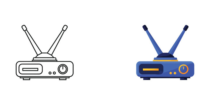 Digital tv receiver box set with two antennas in linear and colorful flat styles for media equipment