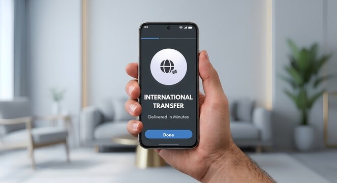 International money transfer notification on smartphone