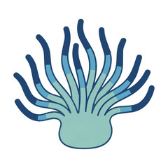 Fototapeta premium Minimalist line art of a stylized sea anemone with elegant radiating tentacles on a clean white background, simple marine life concept