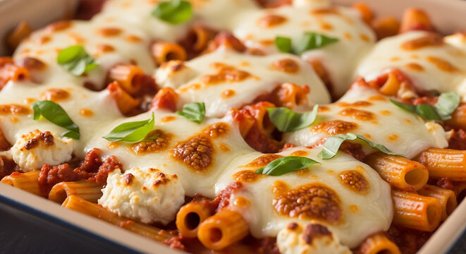 Ziti al Forno Baked Ziti Mozzarella Ricotta Meat Sauce