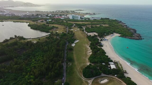 Sint Maarten aka Saint Martin Island, Drone Shot of Dutch Part, Mullet Beach and Simpson Bay