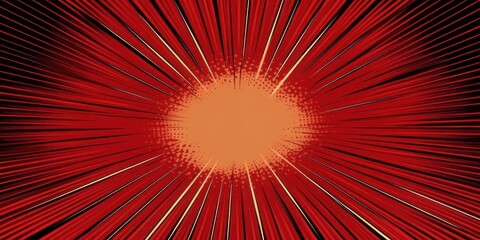 Obraz premium comic style red radial burst with orange halftone center and dynamic black and gold rays conveying explosive energy and intensity