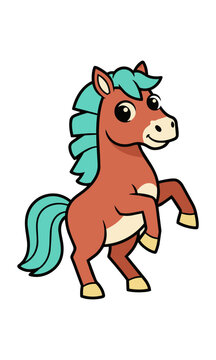 Friendly cartoon horse with a playful expression and simple shapes isolated on a white background, cute animal character concept