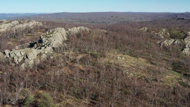 Urals in spring: Irendyk ridge, Mount Karatashmas. Aerial view.