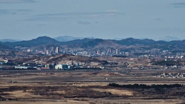 DMZ Demilitarization Zone Between Korea, Kaesong Town on North Side, View From South