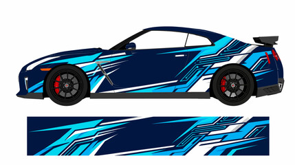 Obraz premium Blue geometric racing car vinyl wrap design.