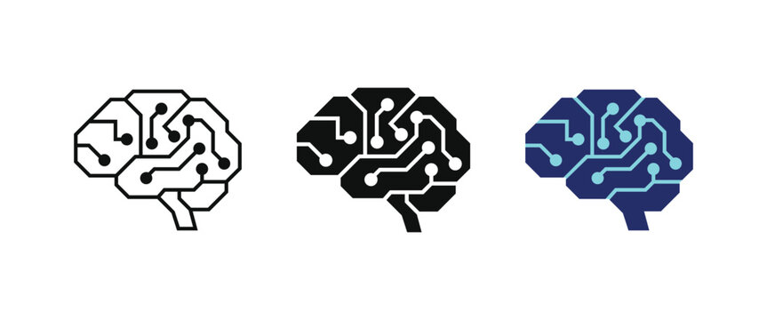Digital brain circuit, Futuristic tech network, AI processor symbols, Electronic mind elements, Vector illustration