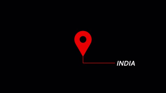 India map label with location icon  symbol in 4K animation with alpha channel  India name with location icon animation  on transparent background 
