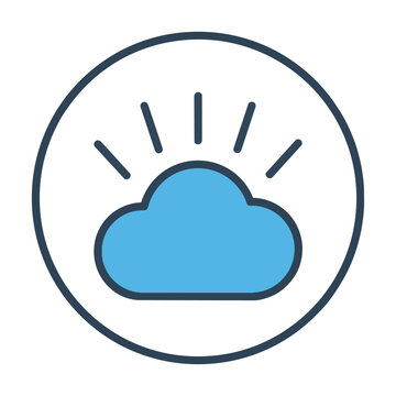 Minimalist weather icon featuring a stylized cloud with radiating lines inside a thin circular frame isolated on white background, weather forecast concept