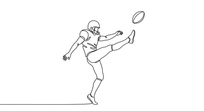 Football punter kicking the ball in minimalist continuous line art