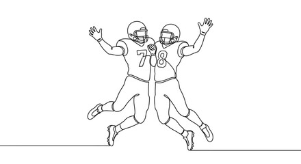 Obraz premium American football players jumping and celebrating a touchdown