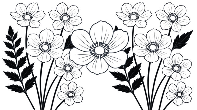 Beautiful floral pattern with blooming flowers and leaves