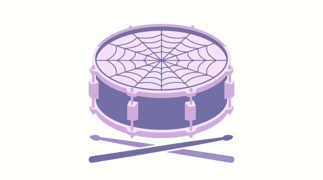 Snare drum with spiderweb design and drumsticks a unique musical instrument.