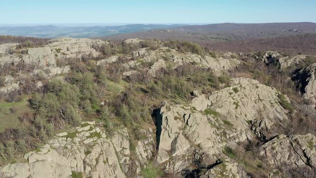 Urals in spring: Irendyk ridge, Mount Karatashmas. Aerial view.