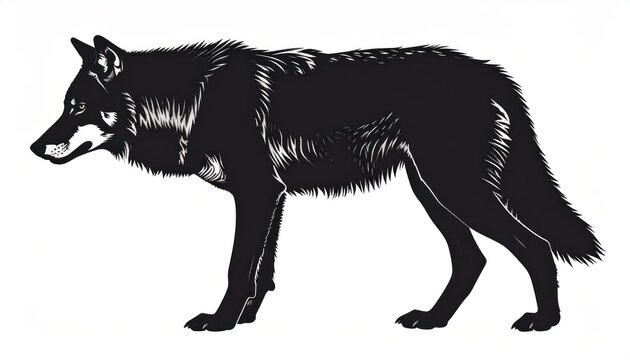 Bold black ink wolf silhouette on white background.