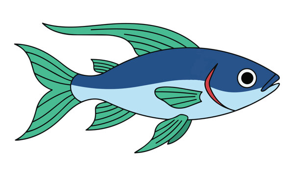Stylized side profile of a freshwater fish with elegant sweeping fins and a streamlined body isolated on a white background minimalist design concept
