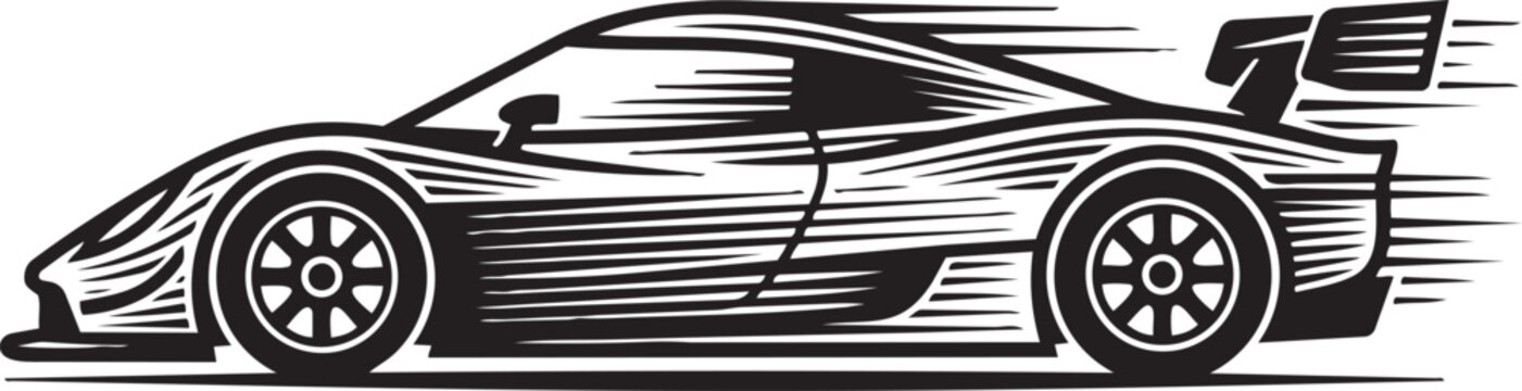 Speeding Sports Car in Motion with Dynamic Silver Chrome Design Side View, Generative Ai