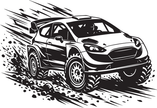 Racing Off-Road Vehicle Speeding on Dirt Track with Motion Blur Sketch Style, Generative Ai