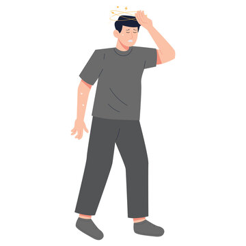 Person experiences dizziness and discomfort with a headache.