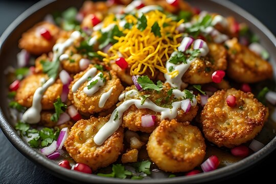 indian aloo tikki chaat on a plate