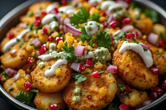 indian aloo tikki chaat on a plate