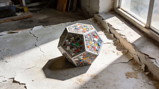 Machine Inspired Recycled HDPE Octahedron on Rough Gypsum Board
