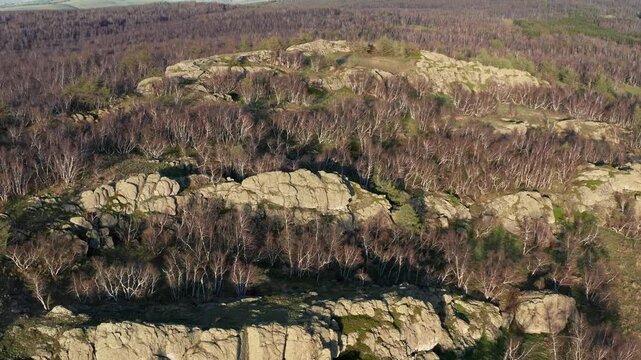 Urals in spring: Irendyk ridge, Mount Karatashmas. Aerial view.