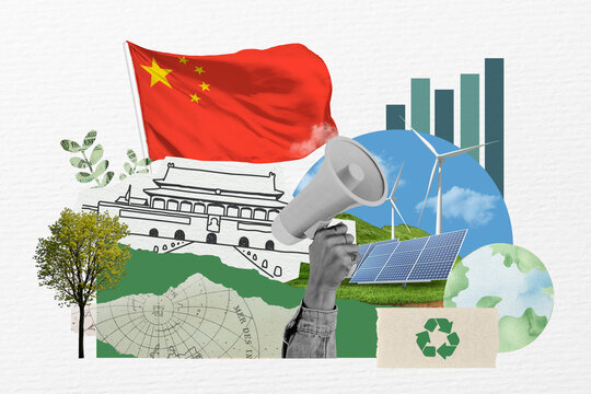 Chinese climate protest, environment collage