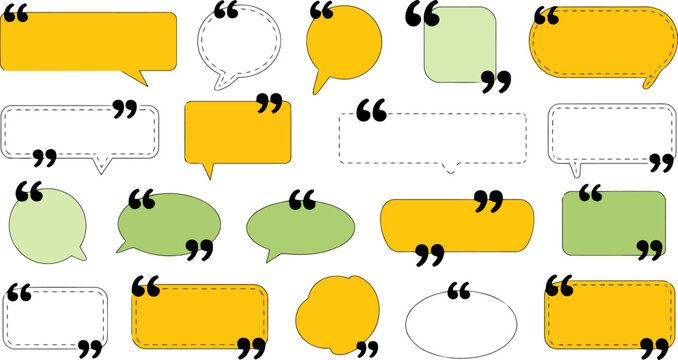 Collection of Yellow and Green Speech Bubbles with Quotation Marks chat communication