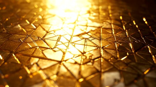 Golden geometric patterns reflecting sunlight on a textured surface, creating a warm ambiance