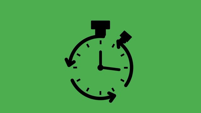 Flexible time icon featuring black outline clock and circular arrow. Visual representation of adaptable schedule and continuous time management.