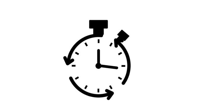 Flexible time icon featuring black outline clock and circular arrow. Visual representation of adaptable schedule and continuous time management.