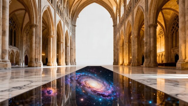 Cathedral interior with galaxy floor art