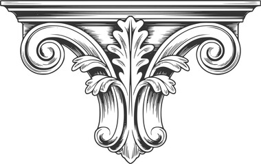 Vintage architectural corbel featuring ornate acanthus leaf carvings and scrollwork detail © Stock Soul