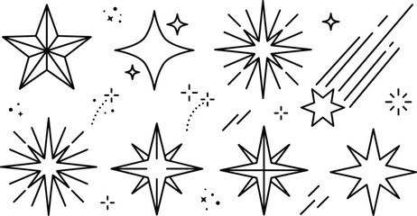 Shining star doodle vector set with shooting comet falling stardust sparkle twinkle flash and space decoration icons © MdMursalin