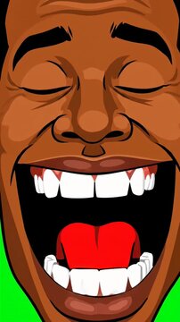 Cartoon man laughing heartily on green background.