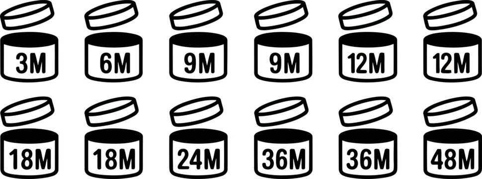 Period after opening symbols for cosmetic products with months indicated vector illustration