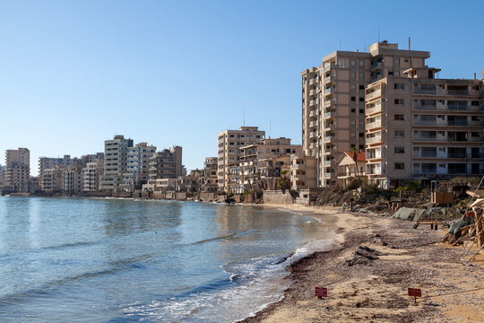 Abandoned buildings alongside the beach in Varosha