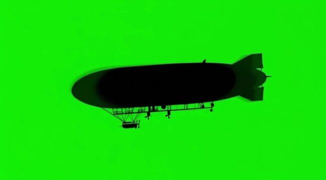 Silhouette Video of famous blimp on the meddle of the screen in green screen background