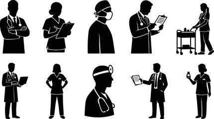 Medical Professional Silhouettes and Doctor Nurse Avatar Vector Set © zisun