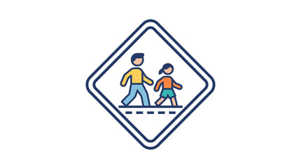 Fototapeta premium School Crossing Sign Icon with Children Walking on Crosswalk Illustration 