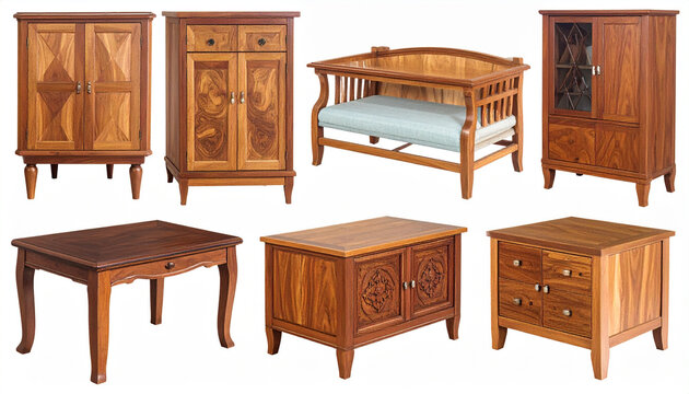 Wooden furniture assortment isolated