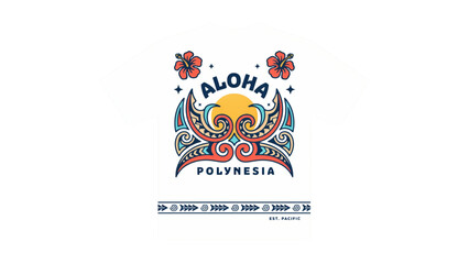 Aloha polynesia pixel art t-shirt design with tropical flowers and sun © MDHASEN
