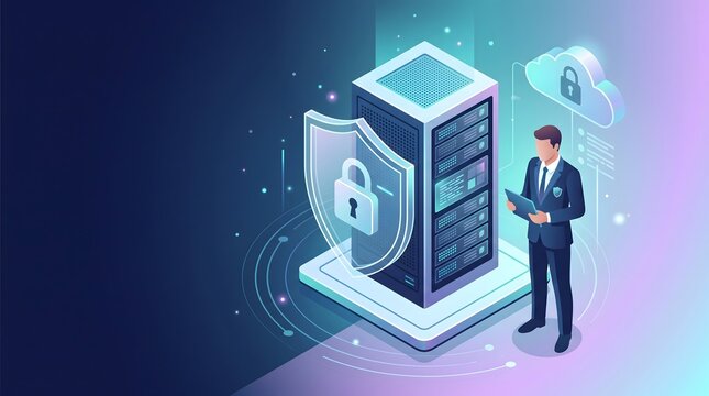 IT network engineer managing secure server data center using tablet