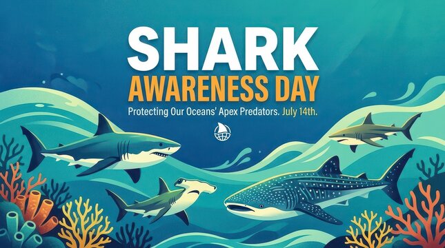 Shark awareness day illustration with ocean predators