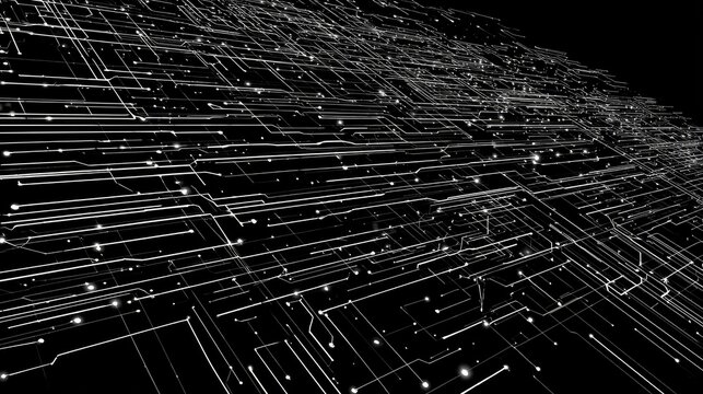 Abstract network of glowing lines and points on a dark background