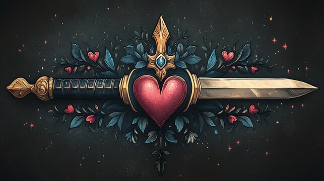 Ornate decorative dagger with heart design