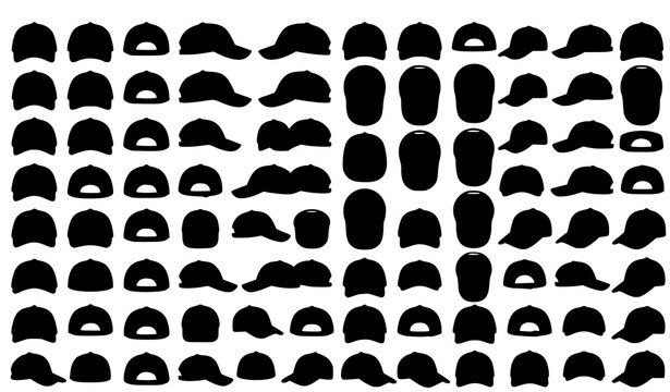 Baseball Cap Mockup Vector Pack Black Sports Hat Multiple View Templates