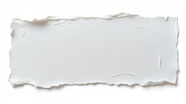 blank torn white paper sheet with rough deckled edges and soft shadows on a white background, conveying calm minimalist simplicity